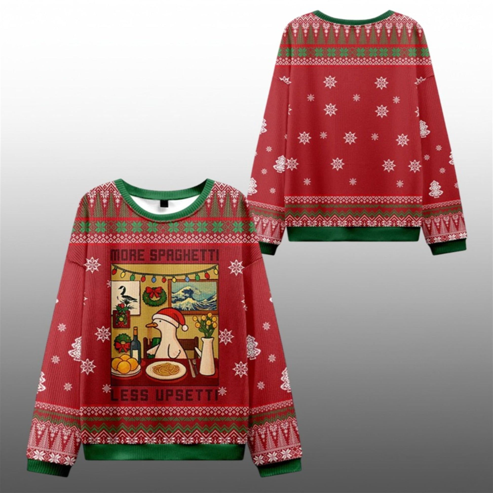 2026 Christmas Goose Less Upsetti More Spaghetti Ugly Sweater - Moonbestprint