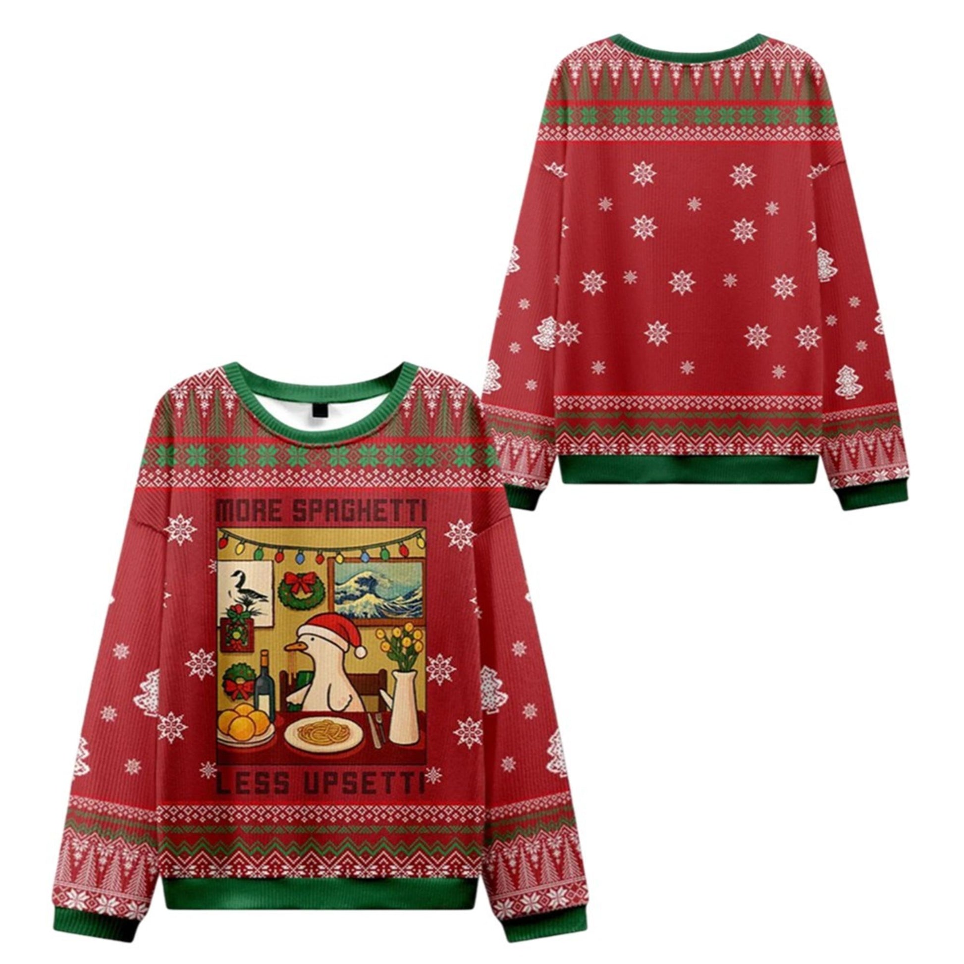 2026 Christmas Goose Less Upsetti More Spaghetti Ugly Sweater - Moonbestprint