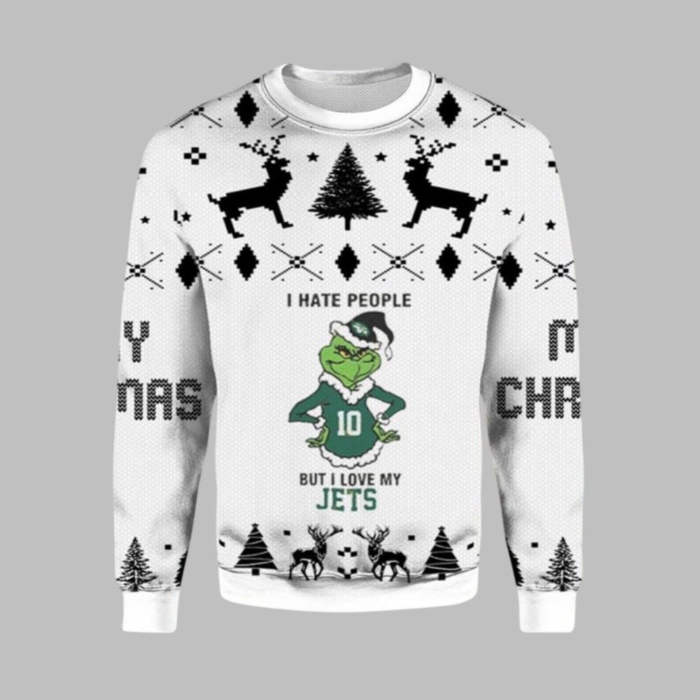 2026 Christmas Grnch I Hate People But I Love My Jets Ugly Christmas Sweater - Moonbestprint
