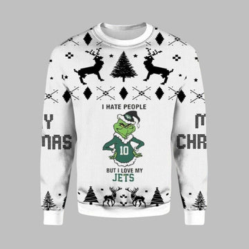 2026 Christmas Grnch I Hate People But I Love My Jets Ugly Christmas Sweater - Moonbestprint