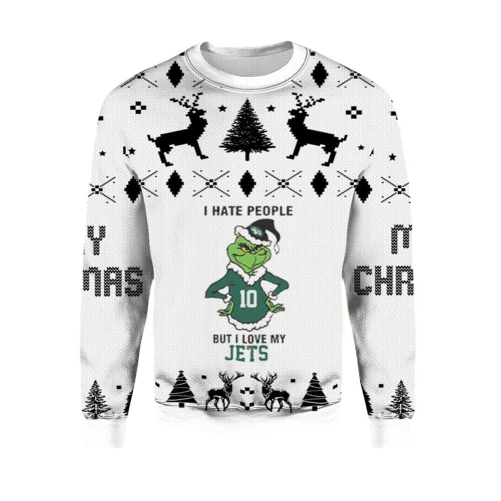 2026 Christmas Grnch I Hate People But I Love My Jets Ugly Christmas Sweater - Moonbestprint