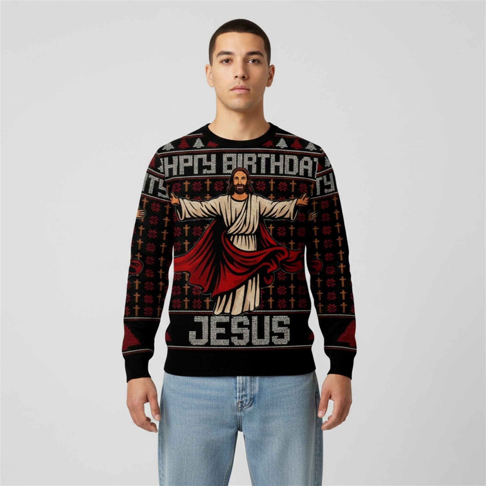 2026 Christmas Happy Birthday Biblical Figure Jesus Ugly Sweater - Moonbestprint