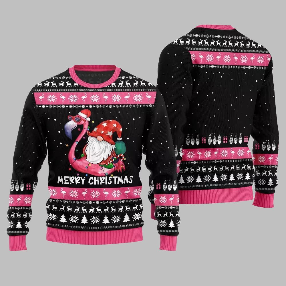 2026 Christmas Happy Christmas Flamingo Ugly Christmas Sweater - Moonbestprint