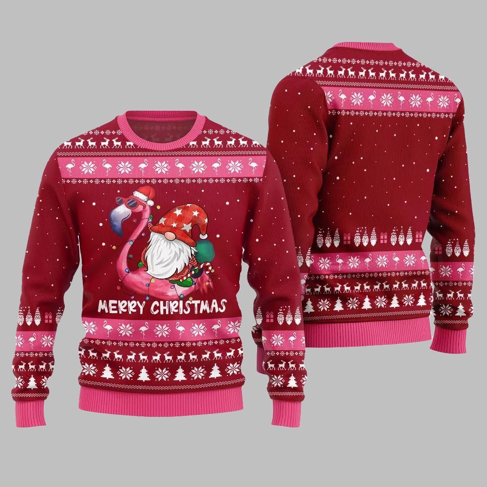 2026 Christmas Happy Christmas Flamingo Ugly Christmas Sweater - Moonbestprint
