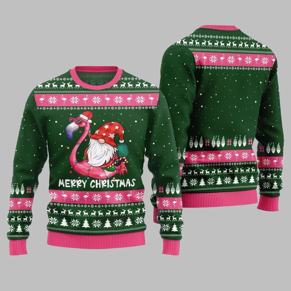 2026 Christmas Happy Christmas Flamingo Ugly Christmas Sweater - Moonbestprint