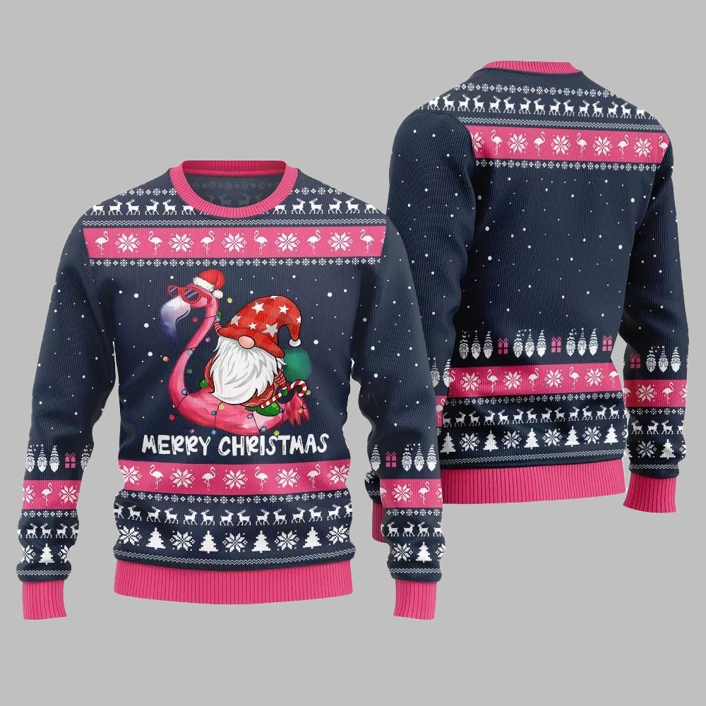 2026 Christmas Happy Christmas Flamingo Ugly Christmas Sweater - Moonbestprint