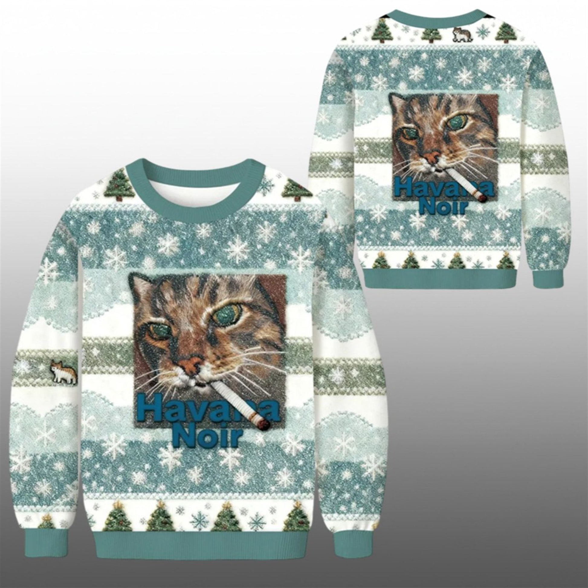 2026 Christmas Havana Noir Cat Cigarette Ugly Sweater - Moonbestprint
