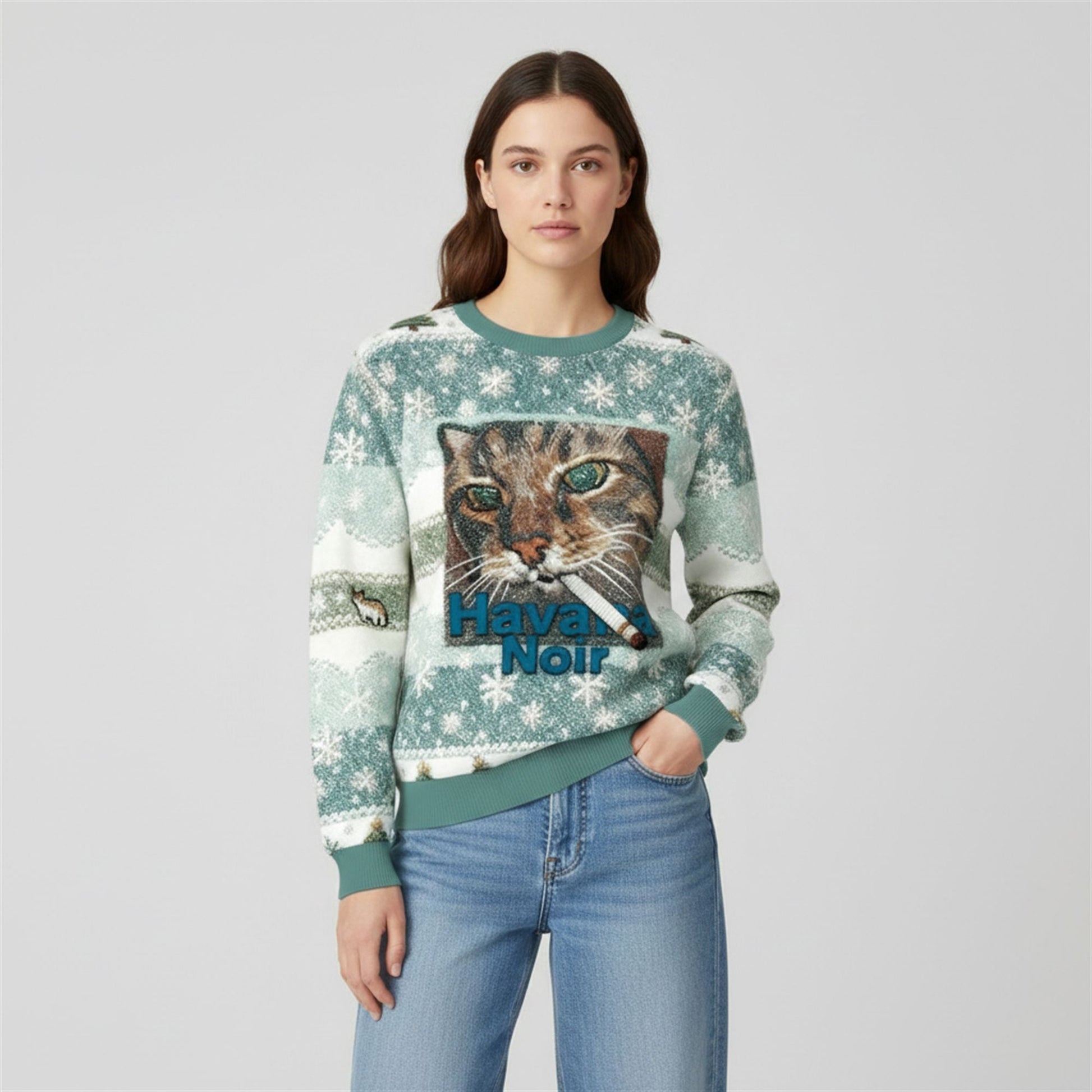 2026 Christmas Havana Noir Cat Cigarette Ugly Sweater - Moonbestprint