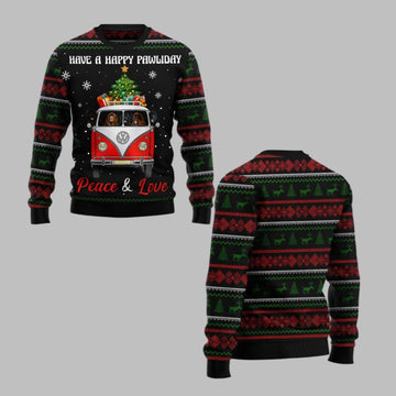 2026 Christmas Have A Happy Pawliday Peace Love Dog Ugly Christmas Sweater - Moonbestprint
