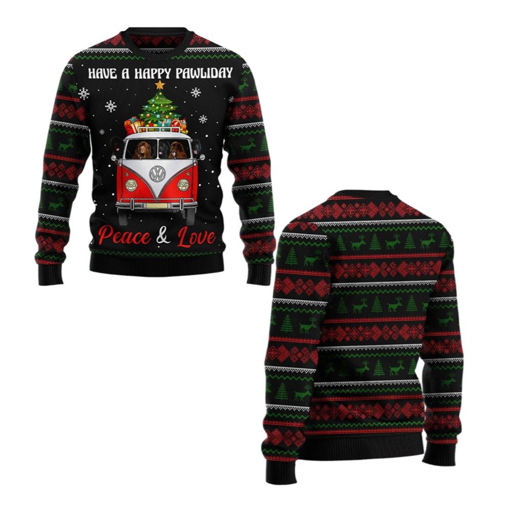 2026 Christmas Have A Happy Pawliday Peace Love Dog Ugly Christmas Sweater - Moonbestprint