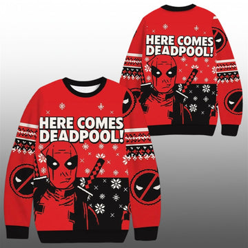 2026 Christmas Here Comes Deadpool Ugly Sweater - Moonbestprint