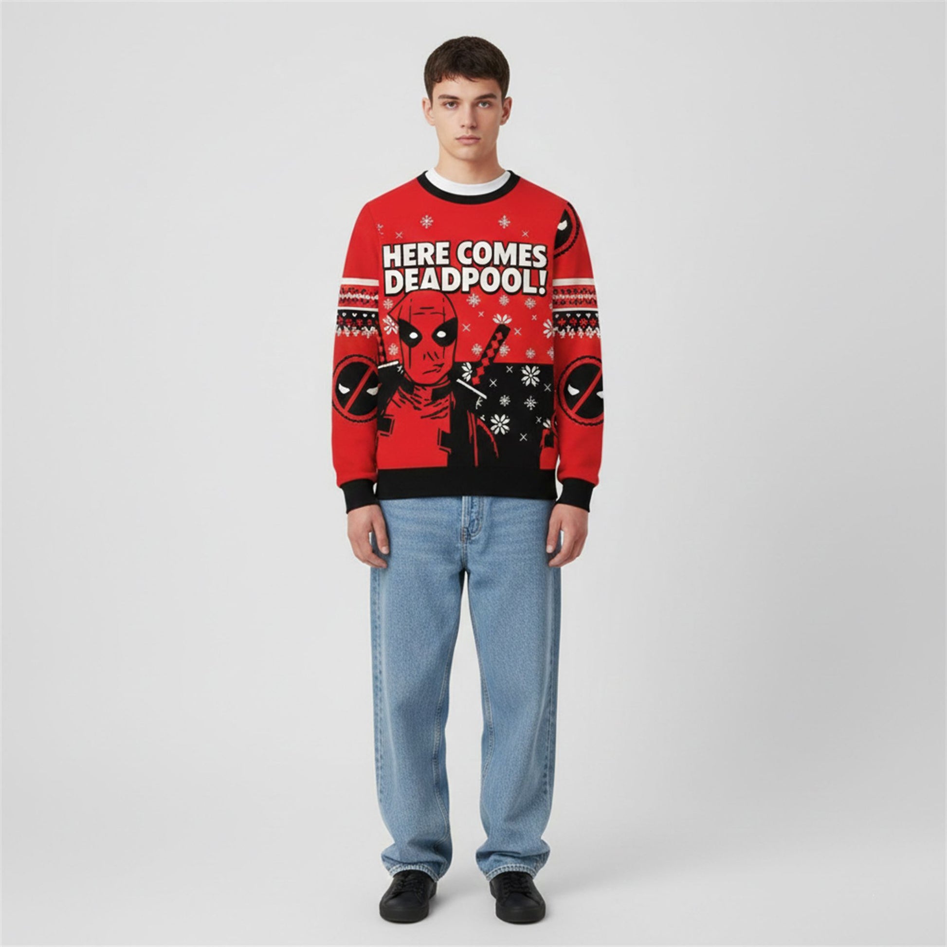 2026 Christmas Here Comes Deadpool Ugly Sweater - Moonbestprint