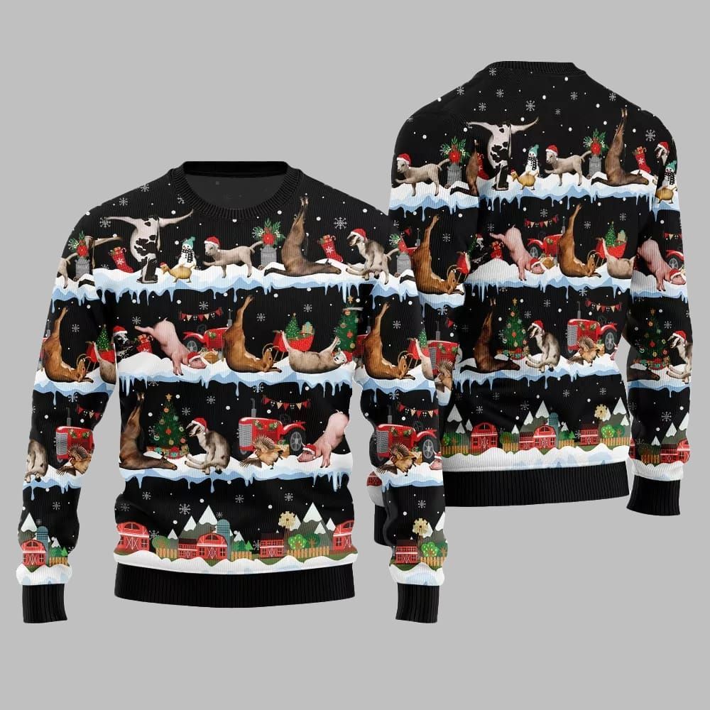 2026 Christmas Hilarious Barnyard Chaos Ugly Christmas Sweater - Moonbestprint