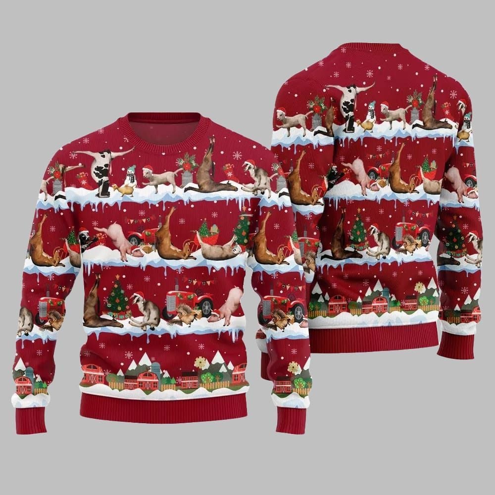 2026 Christmas Hilarious Barnyard Chaos Ugly Christmas Sweater - Moonbestprint