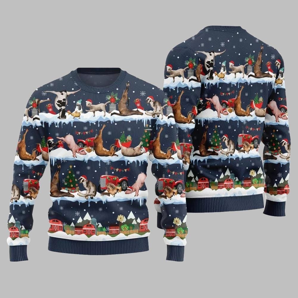2026 Christmas Hilarious Barnyard Chaos Ugly Christmas Sweater - Moonbestprint
