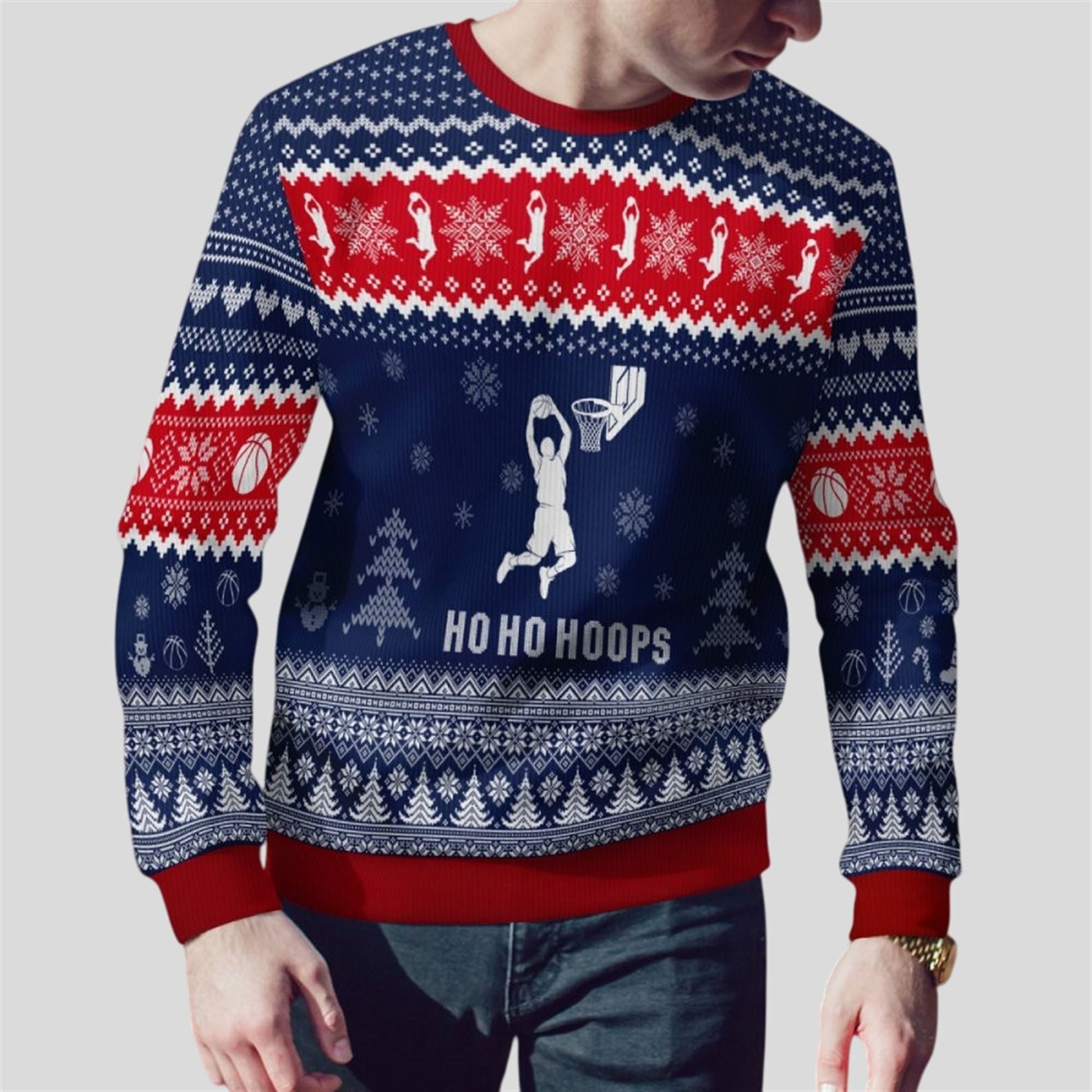 2026 Christmas HoHoHoops Basketball Ugly Sweater - Moonbestprint