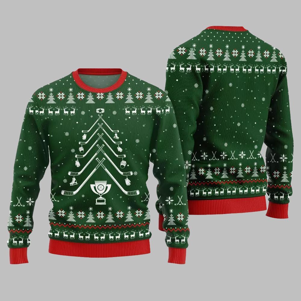 2026 Christmas Hockey Stick Tree Ugly Christmas Sweater - Moonbestprint
