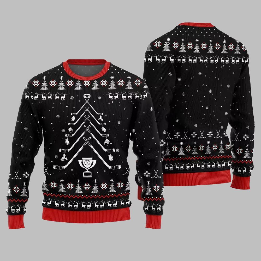 2026 Christmas Hockey Stick Tree Ugly Christmas Sweater - Moonbestprint