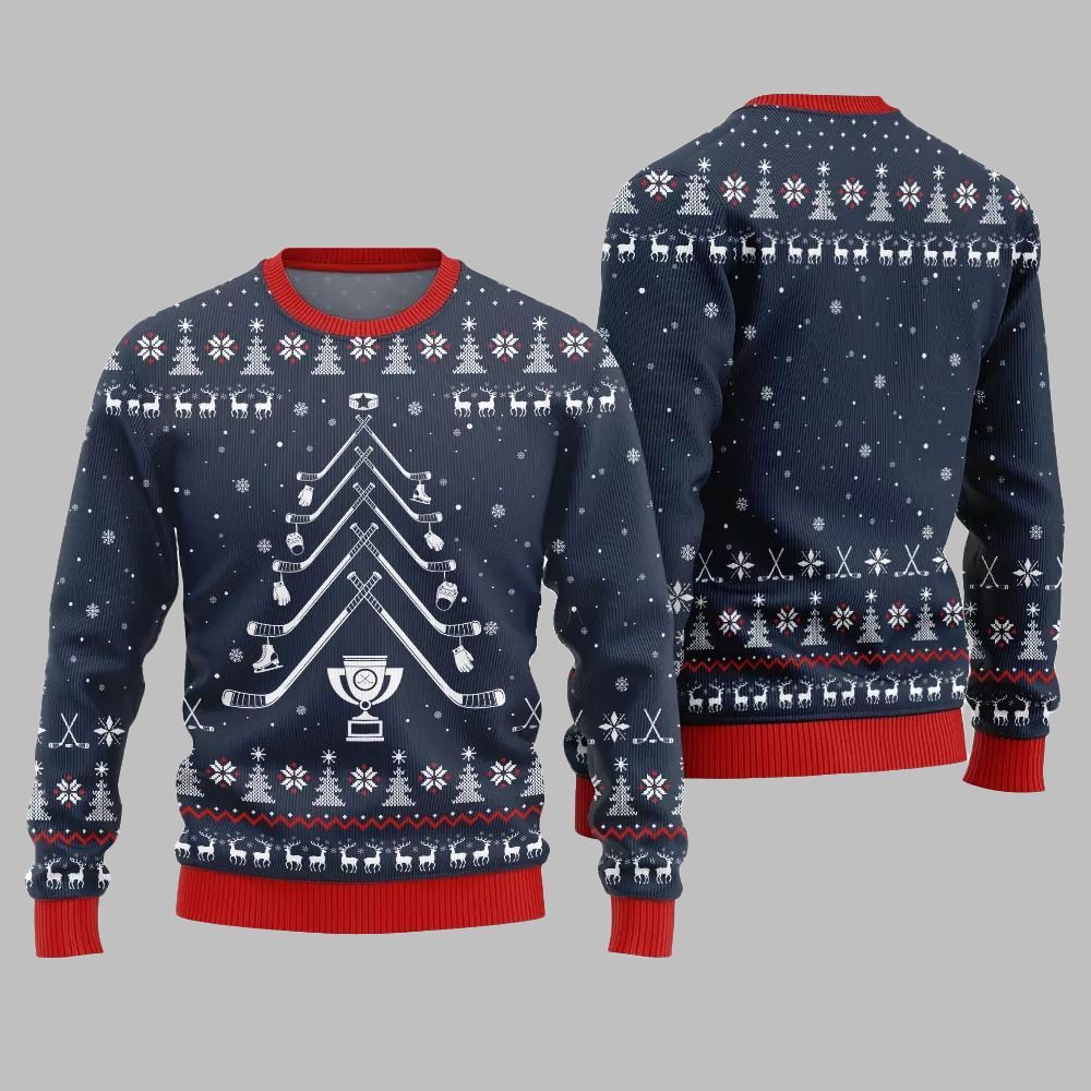 2026 Christmas Hockey Stick Tree Ugly Christmas Sweater - Moonbestprint