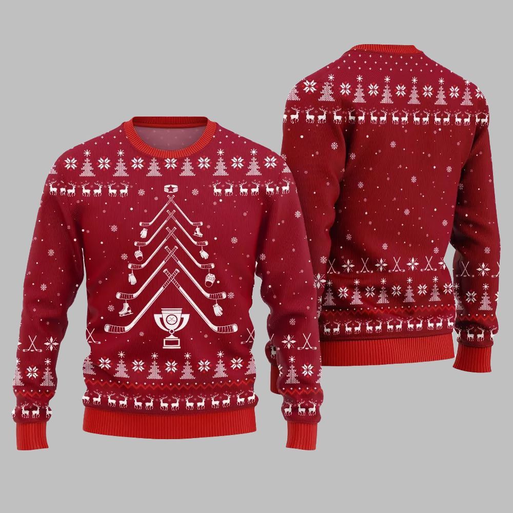 2026 Christmas Hockey Stick Tree Ugly Christmas Sweater - Moonbestprint