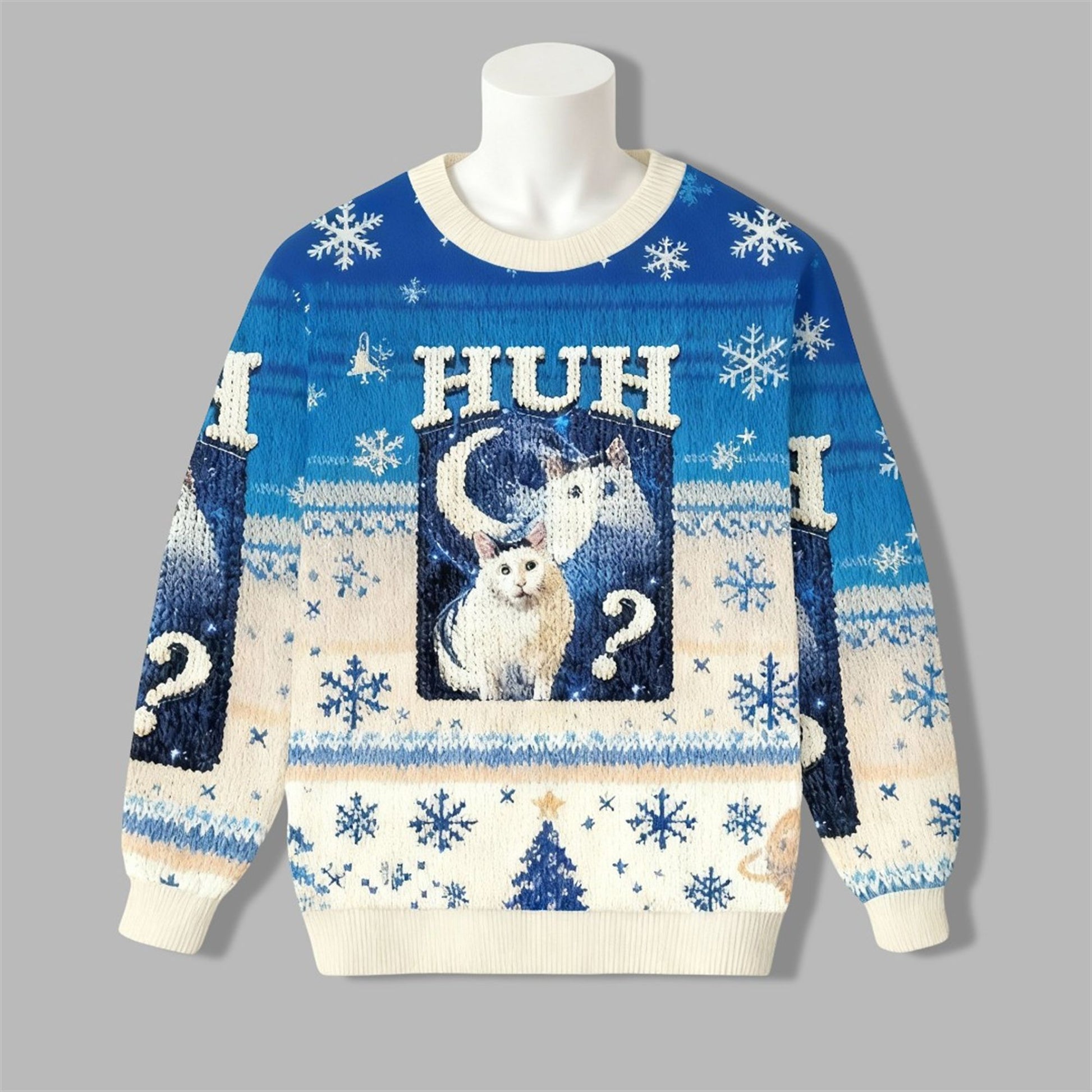 2026 Christmas Huh Cat Funny Dank Meme Moon Ugly Sweater - Moonbestprint