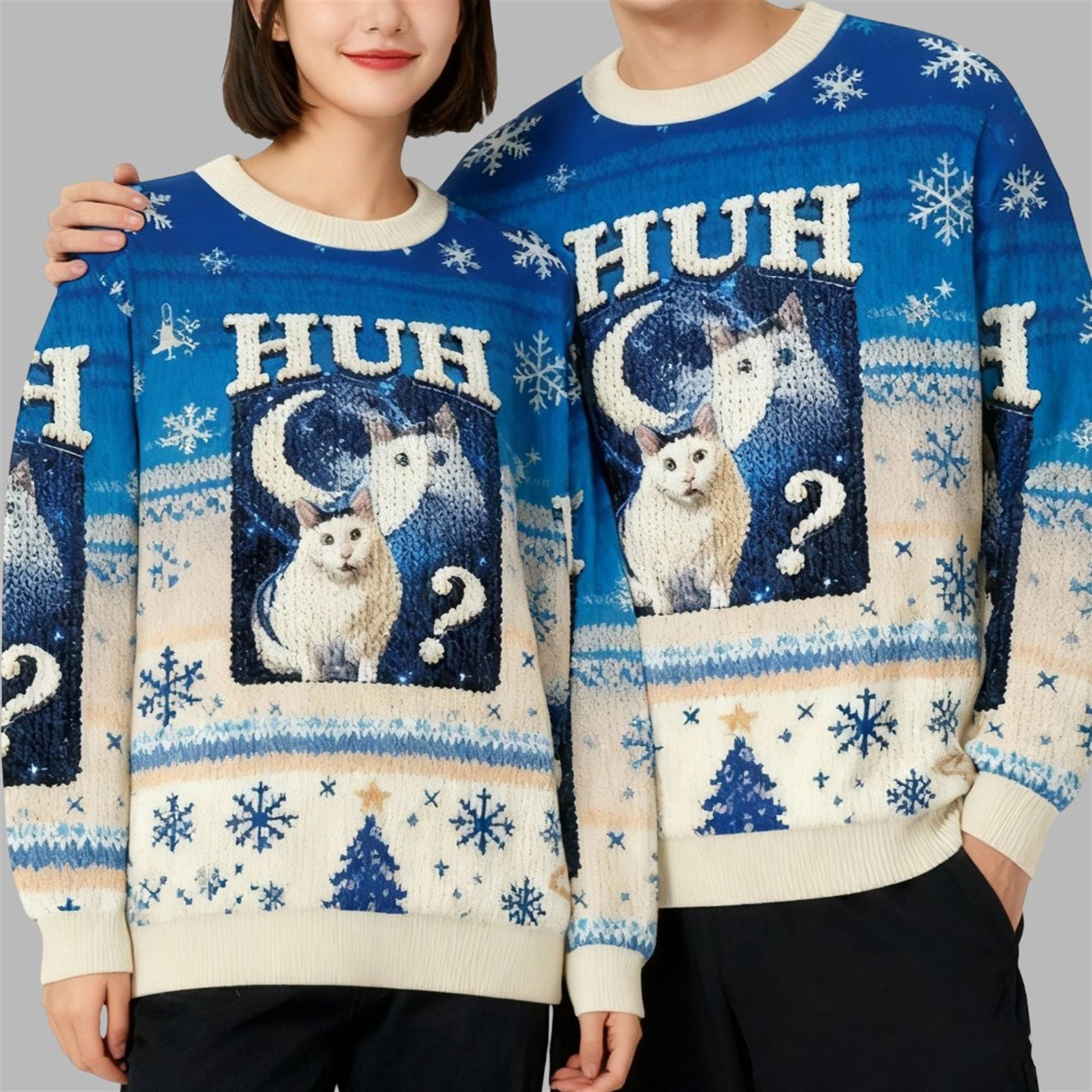 2026 Christmas Huh Cat Funny Dank Meme Moon Ugly Sweater - Moonbestprint