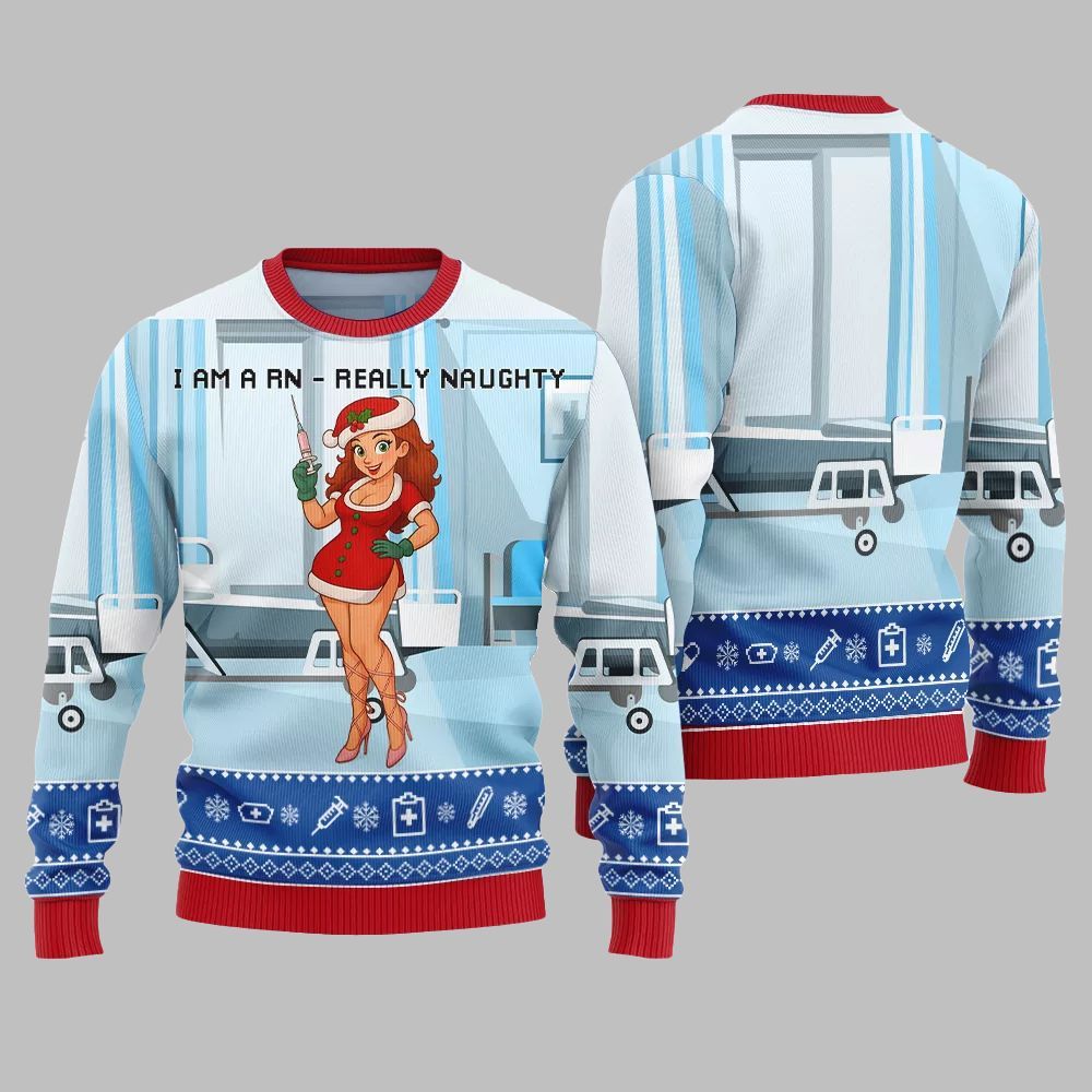 2026 Christmas I Am A RN Really Naughty Ugly Christmas Sweater - Moonbestprint