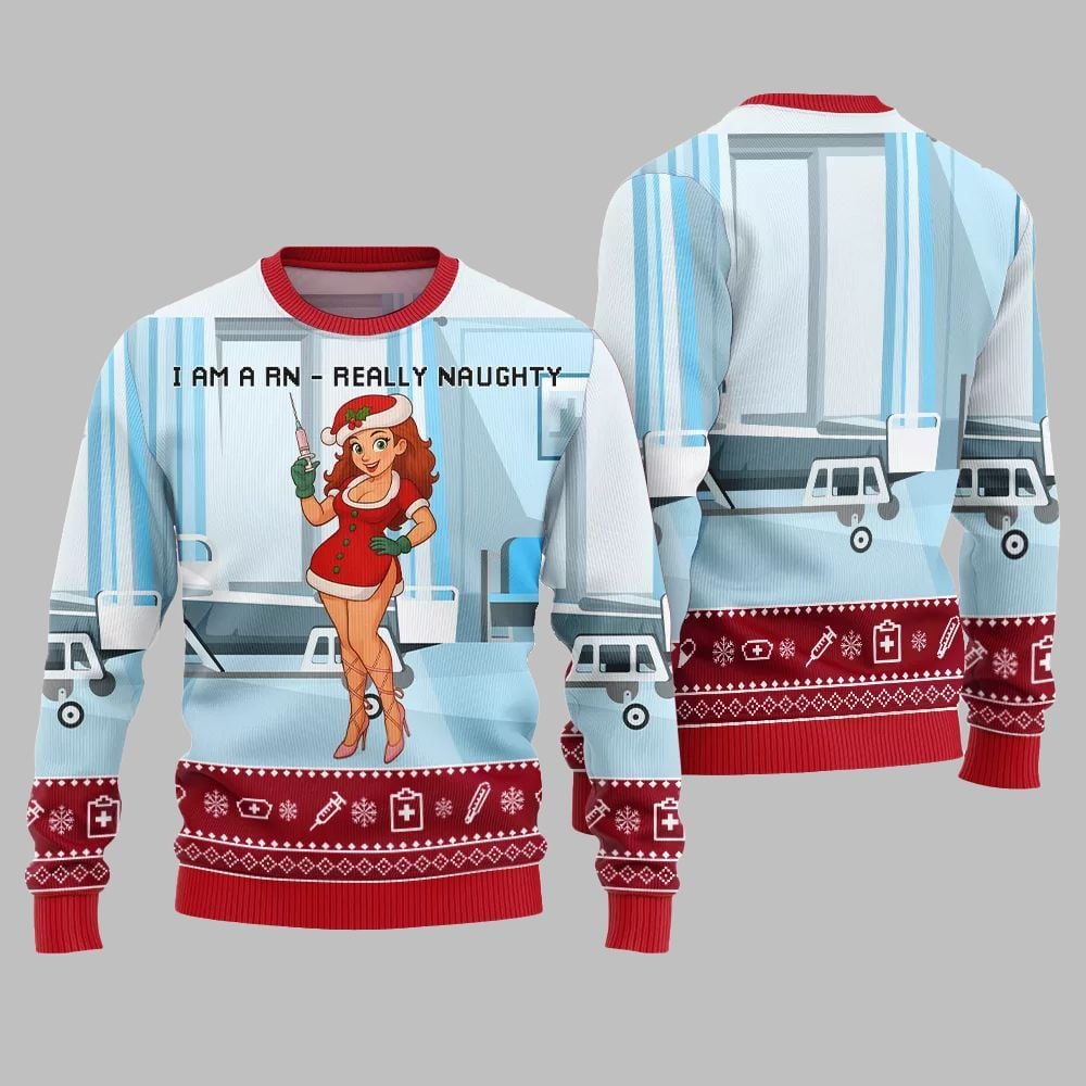 2026 Christmas I Am A RN Really Naughty Ugly Christmas Sweater - Moonbestprint