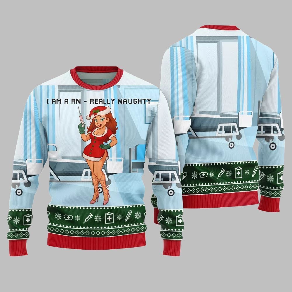 2026 Christmas I Am A RN Really Naughty Ugly Christmas Sweater - Moonbestprint