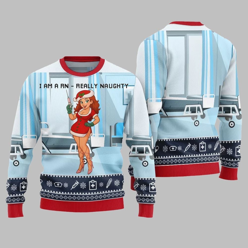 2026 Christmas I Am A RN Really Naughty Ugly Christmas Sweater - Moonbestprint