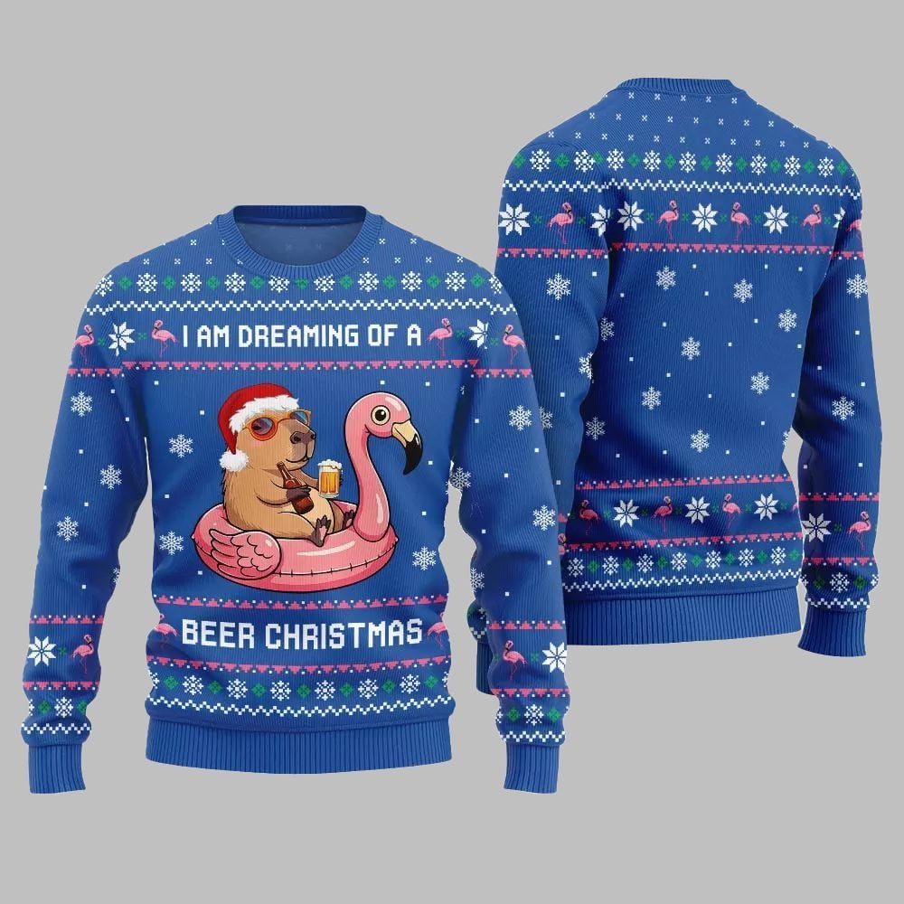 2026 Christmas I Am Dreaming Of A Beer Capybara Ugly Christmas Sweater - Moonbestprint