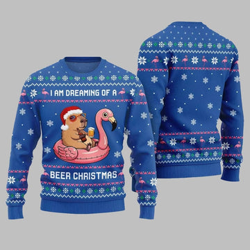 2026 Christmas I Am Dreaming Of A Beer Capybara Ugly Christmas Sweater - Moonbestprint