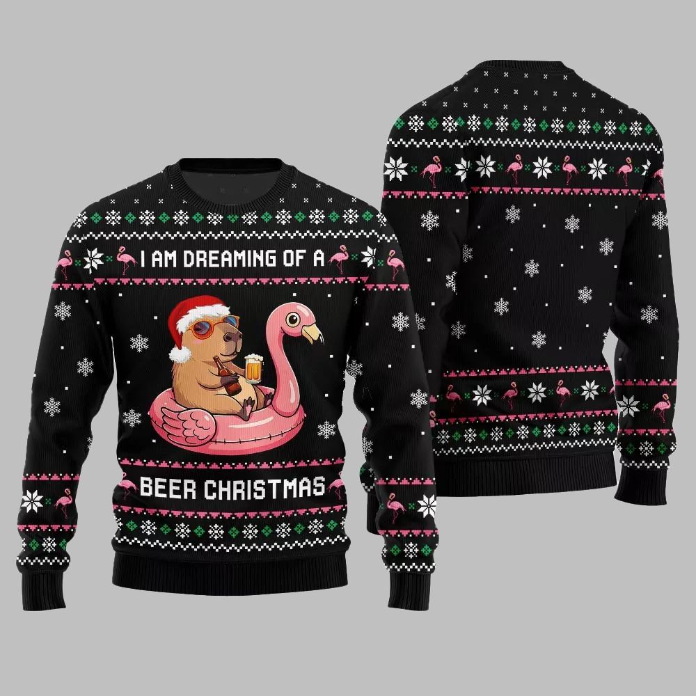 2026 Christmas I Am Dreaming Of A Beer Capybara Ugly Christmas Sweater - Moonbestprint