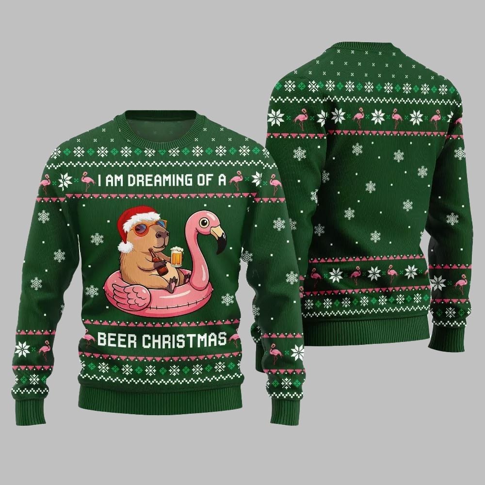 2026 Christmas I Am Dreaming Of A Beer Capybara Ugly Christmas Sweater - Moonbestprint