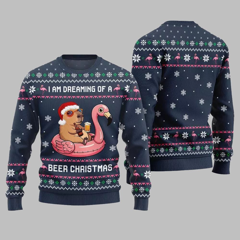 2026 Christmas I Am Dreaming Of A Beer Capybara Ugly Christmas Sweater - Moonbestprint