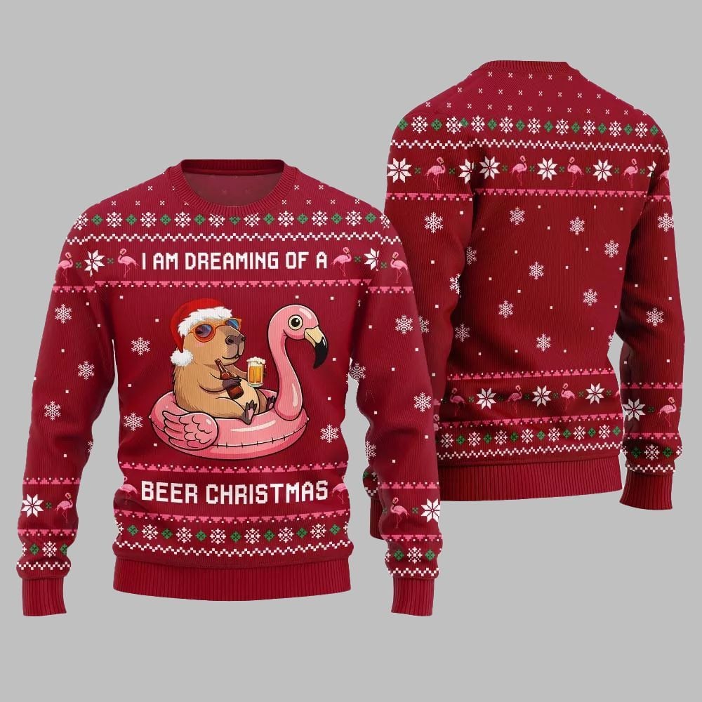 2026 Christmas I Am Dreaming Of A Beer Capybara Ugly Christmas Sweater - Moonbestprint