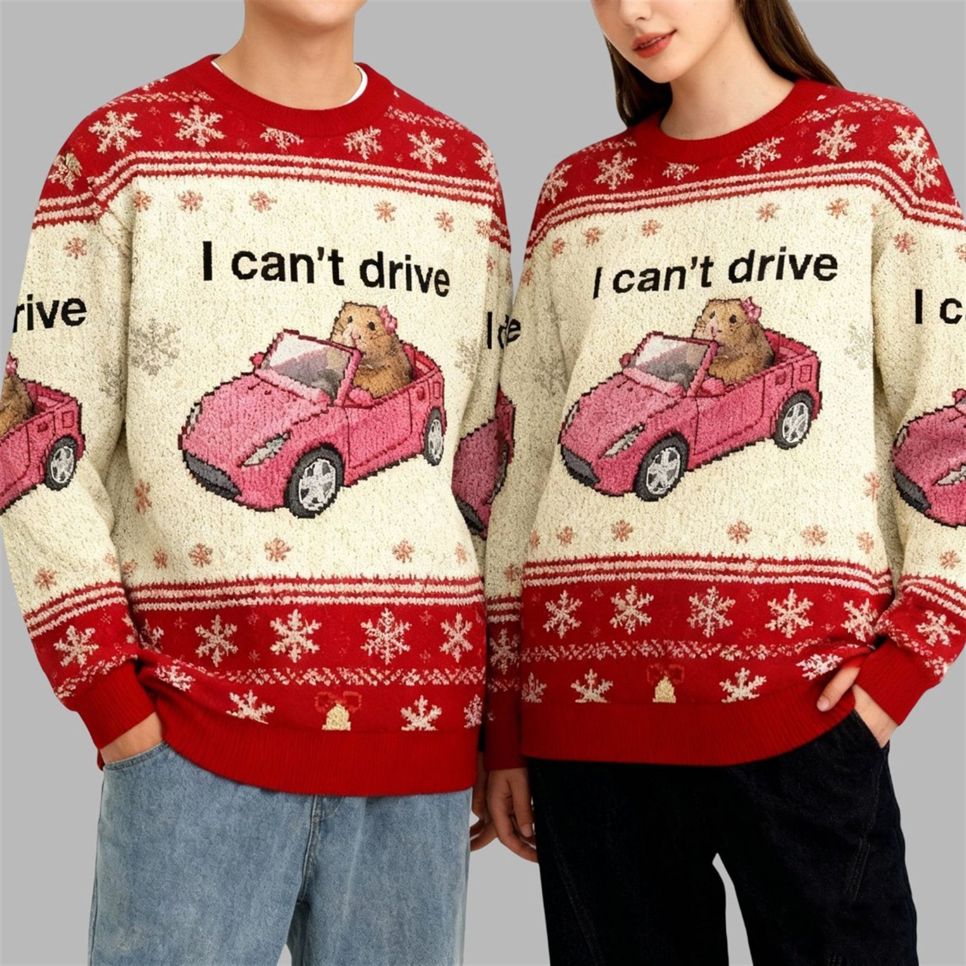 2026 Christmas I Can't Drive Funny Hamster Meme Ugly Sweater - Moonbestprint