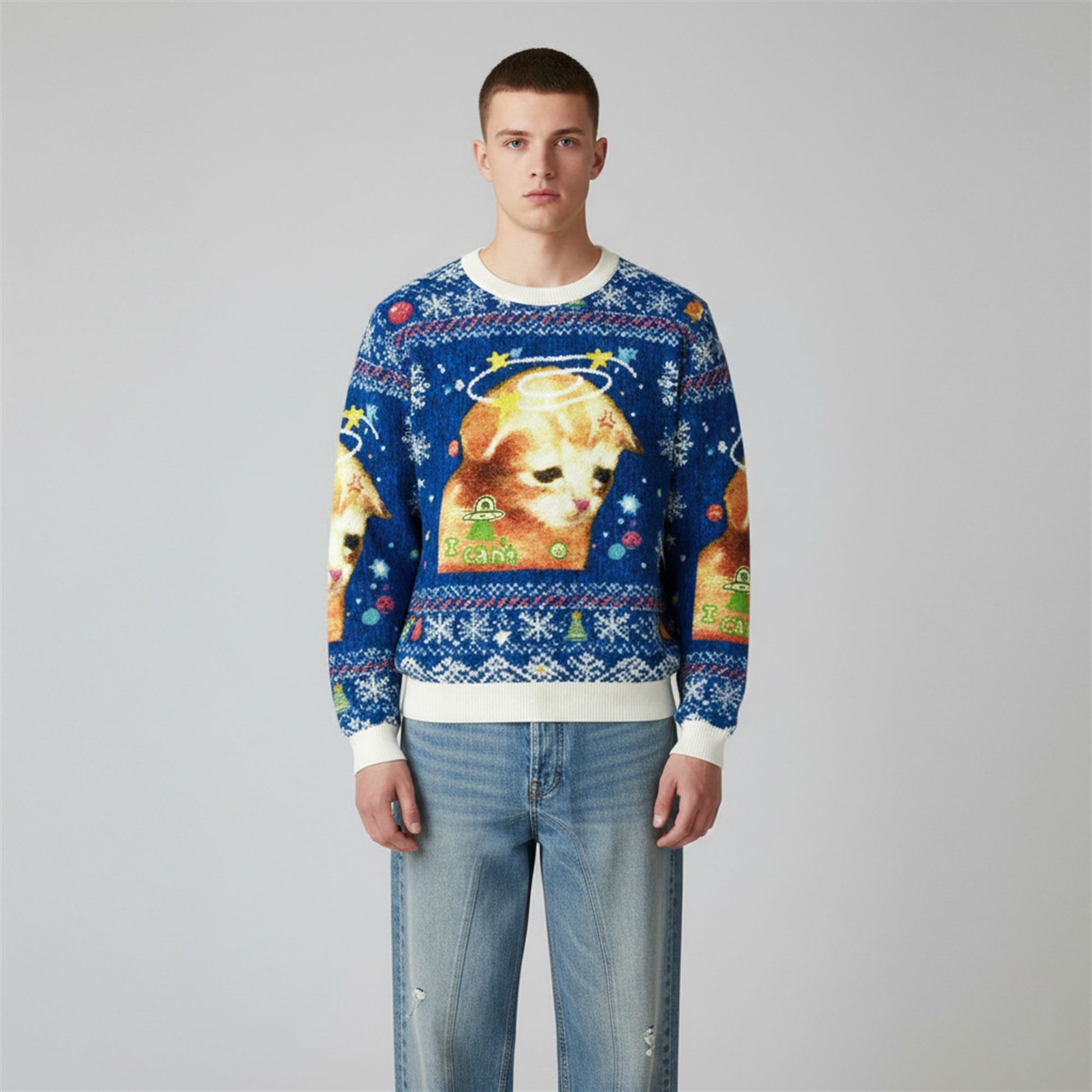 2026 Christmas I Can't Sad Cat Ugly Sweater - Moonbestprint