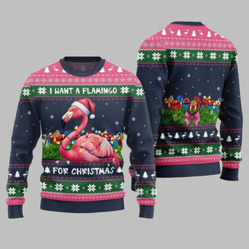 2026 Christmas I Want A Flamingo For Christmas Ugly Christmas Sweater - Moonbestprint