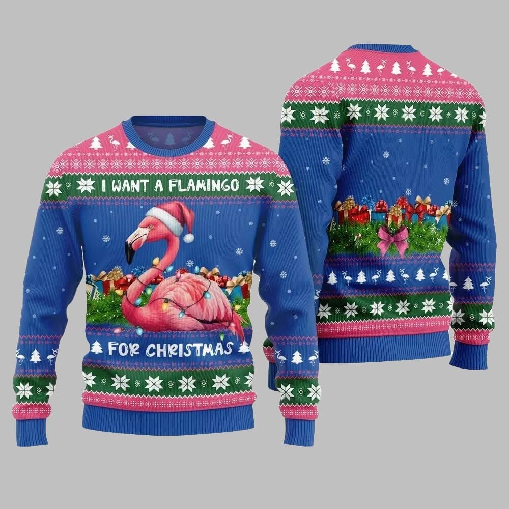 2026 Christmas I Want A Flamingo For Christmas Ugly Christmas Sweater - Moonbestprint