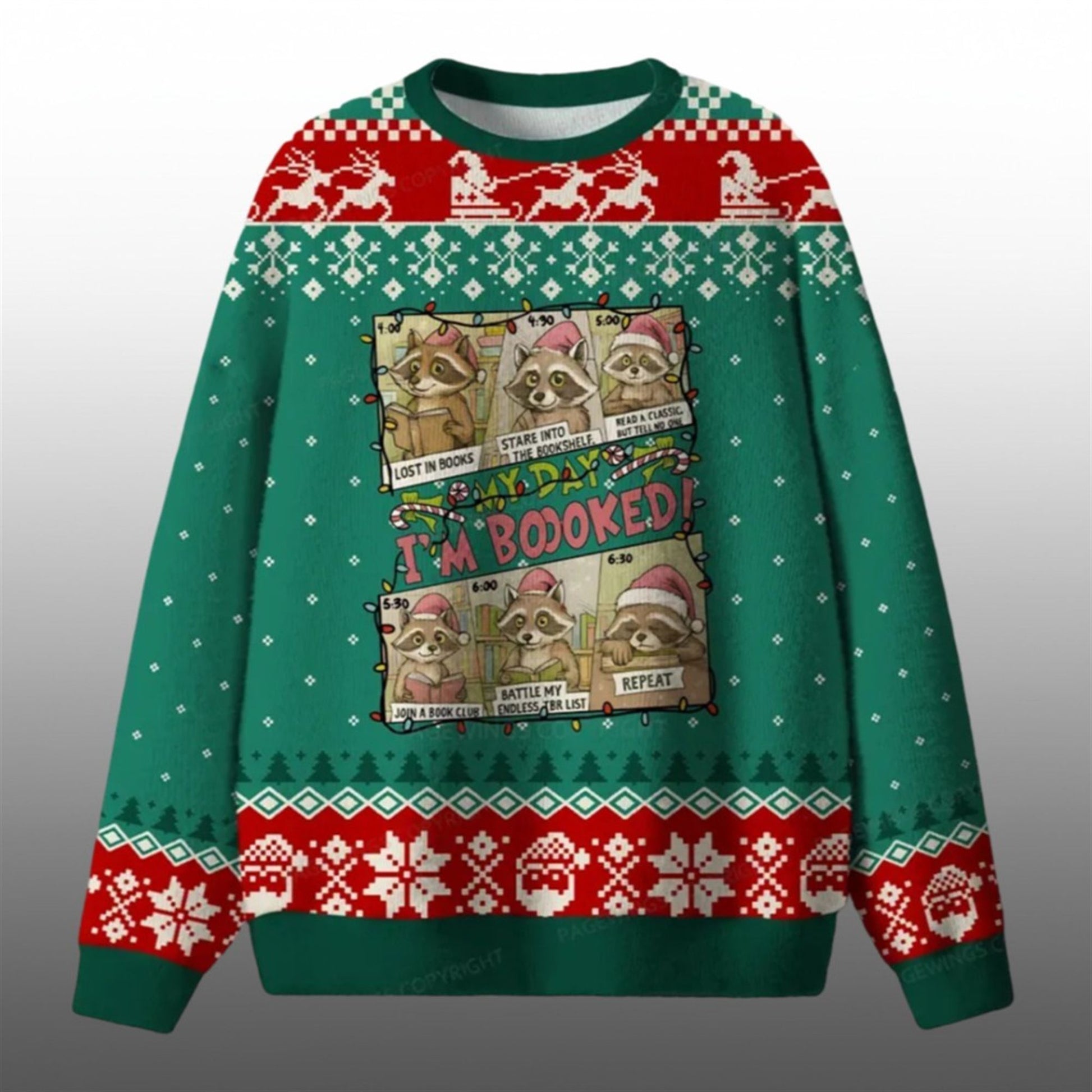 2026 Christmas Im Booked Raccoon Ugly Sweater - Moonbestprint