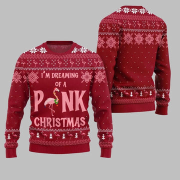 2026 Christmas Im Dreaming Of A Pink Flamingo Ugly Christmas Sweater - Moonbestprint