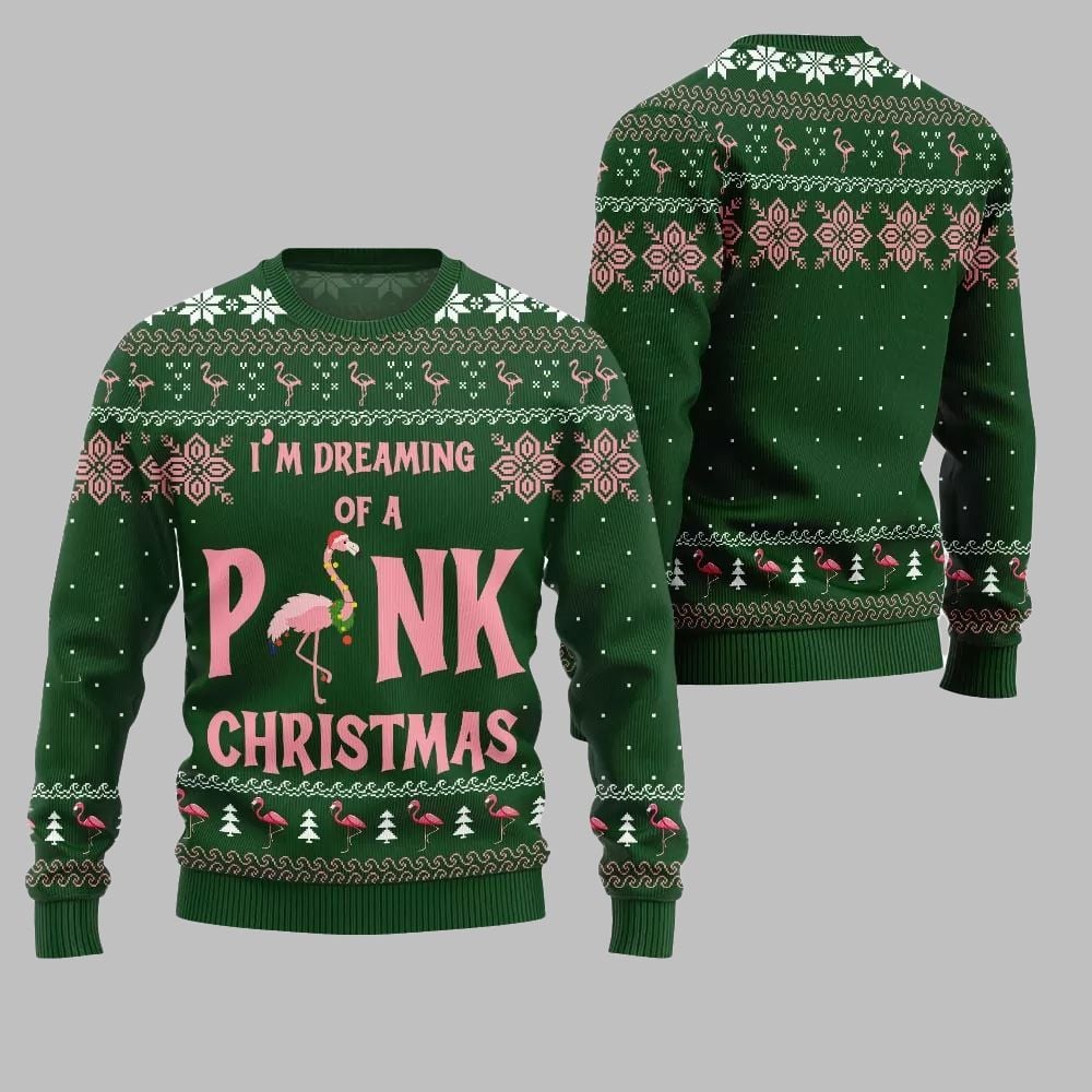 2026 Christmas Im Dreaming Of A Pink Flamingo Ugly Christmas Sweater - Moonbestprint
