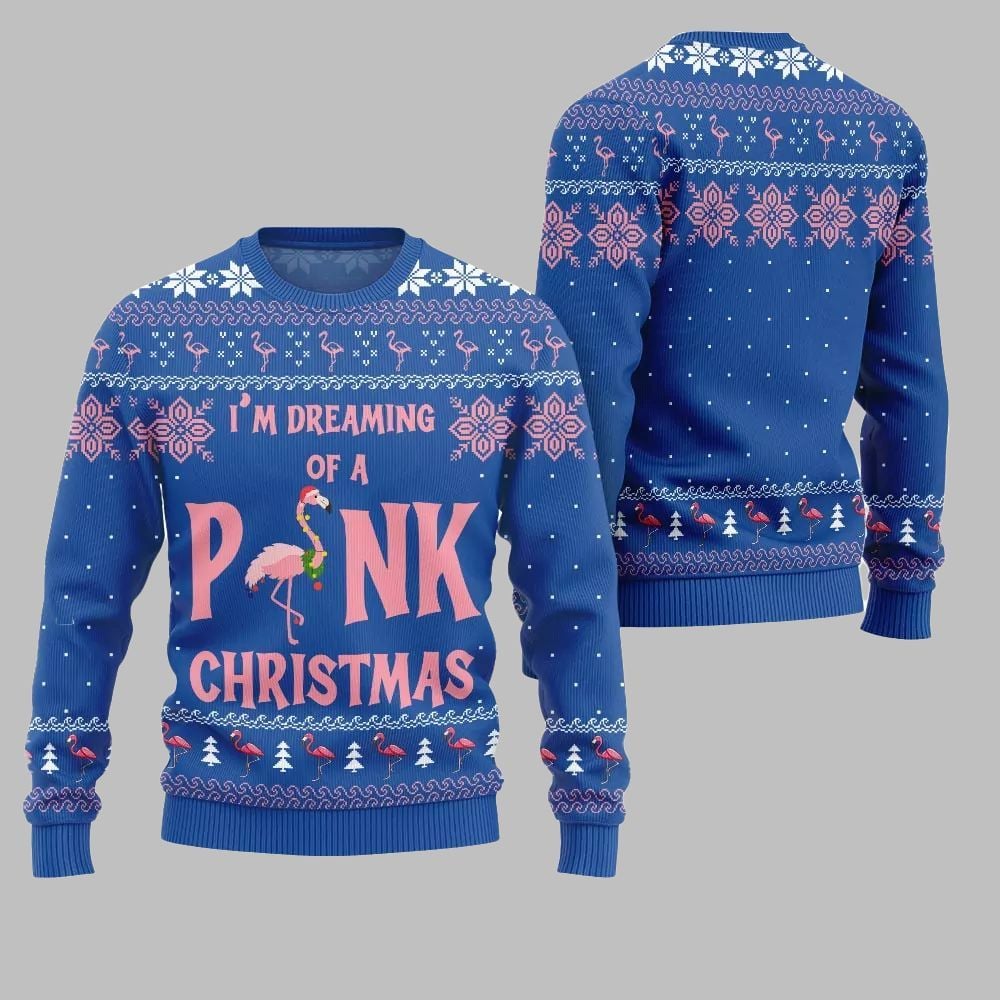 2026 Christmas Im Dreaming Of A Pink Flamingo Ugly Christmas Sweater - Moonbestprint