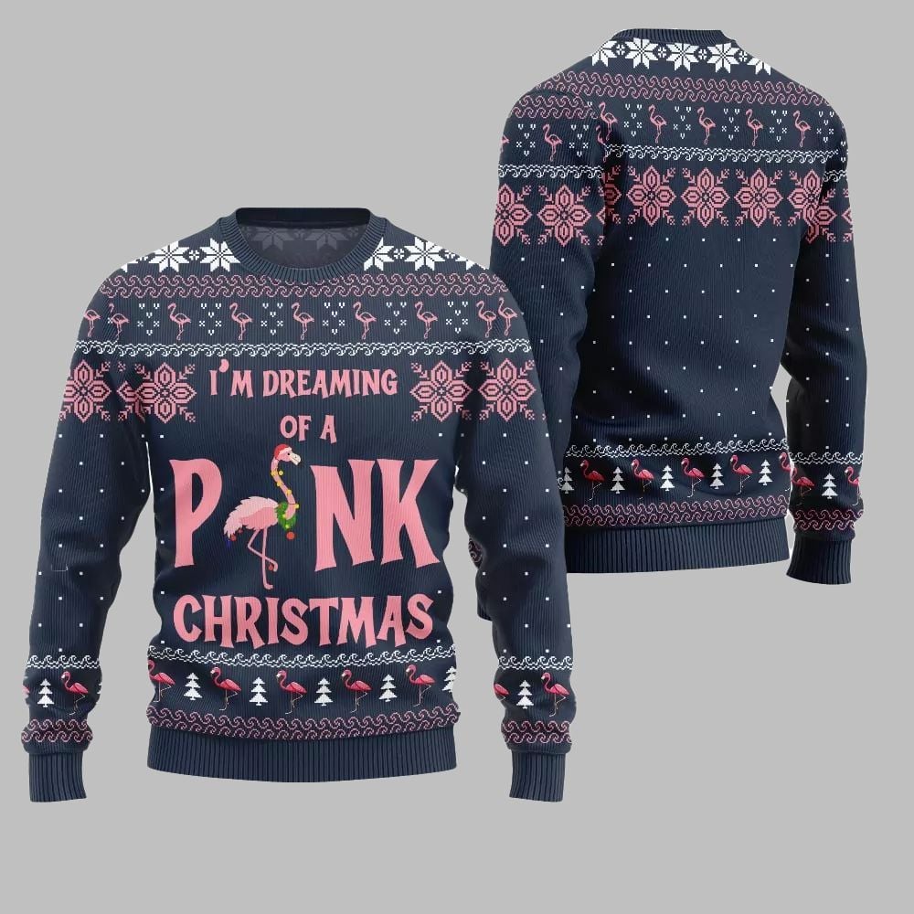 2026 Christmas Im Dreaming Of A Pink Flamingo Ugly Christmas Sweater - Moonbestprint