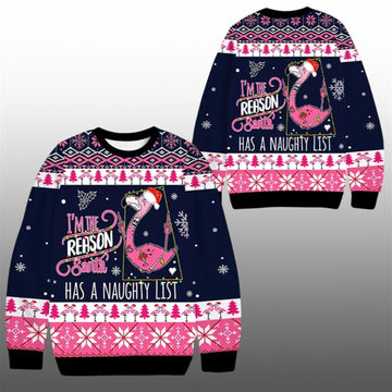 2026 Christmas Im The Reason Flamingo Ugly Sweater - Moonbestprint