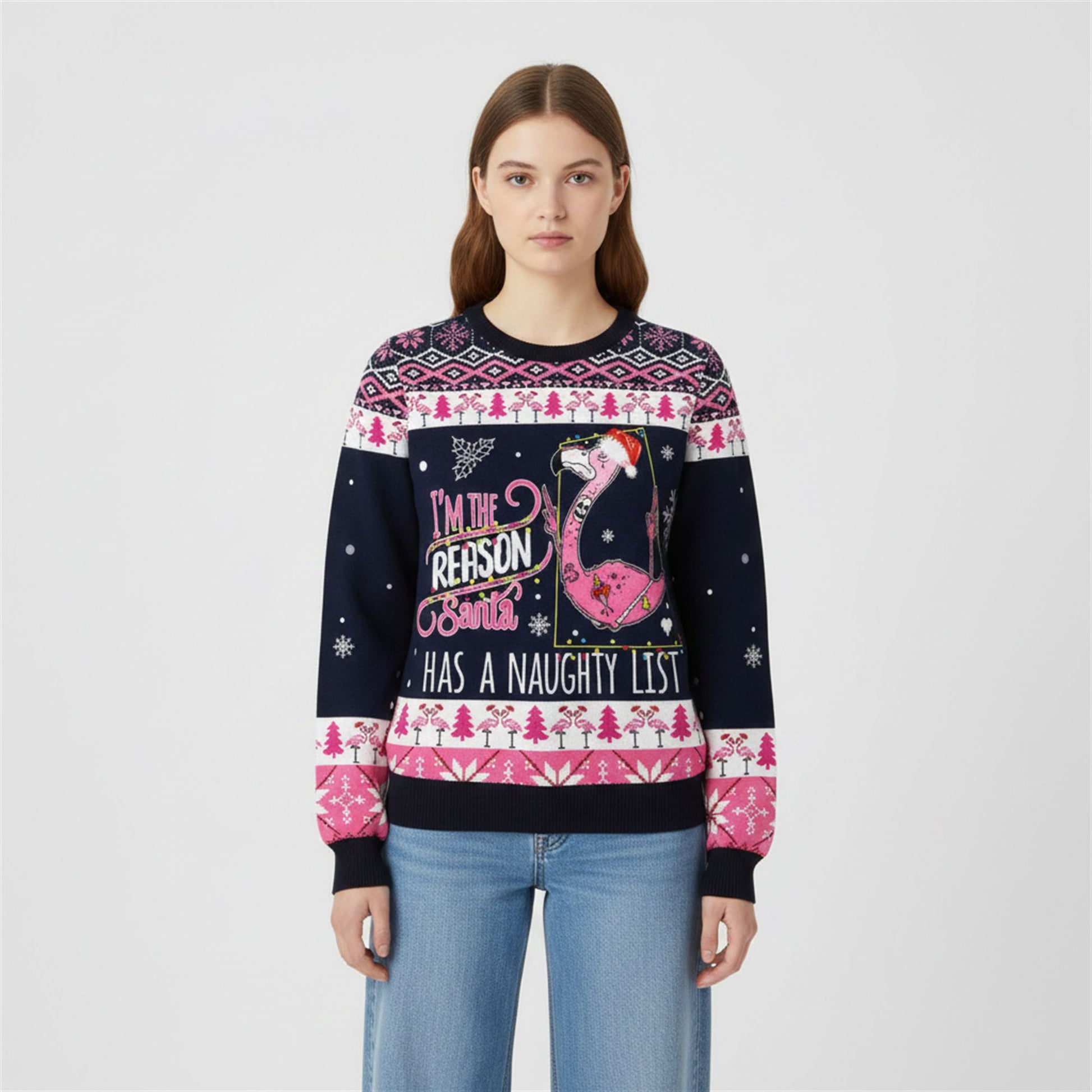 2026 Christmas Im The Reason Flamingo Ugly Sweater - Moonbestprint
