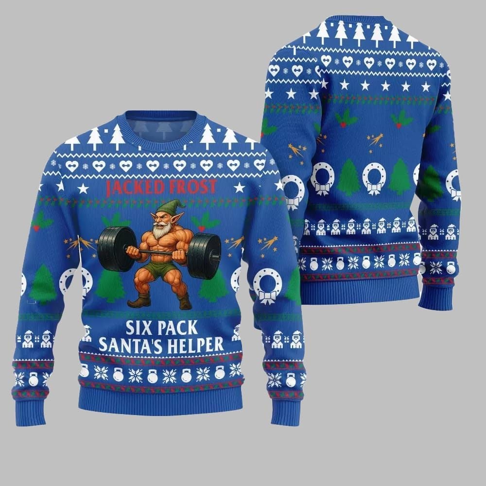 2026 Christmas Jacked Frost Six Pack Santas Helper Ugly Christmas Sweater - Moonbestprint