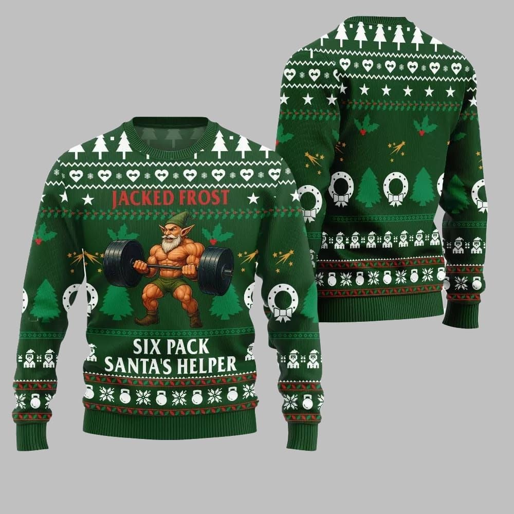 2026 Christmas Jacked Frost Six Pack Santas Helper Ugly Christmas Sweater - Moonbestprint