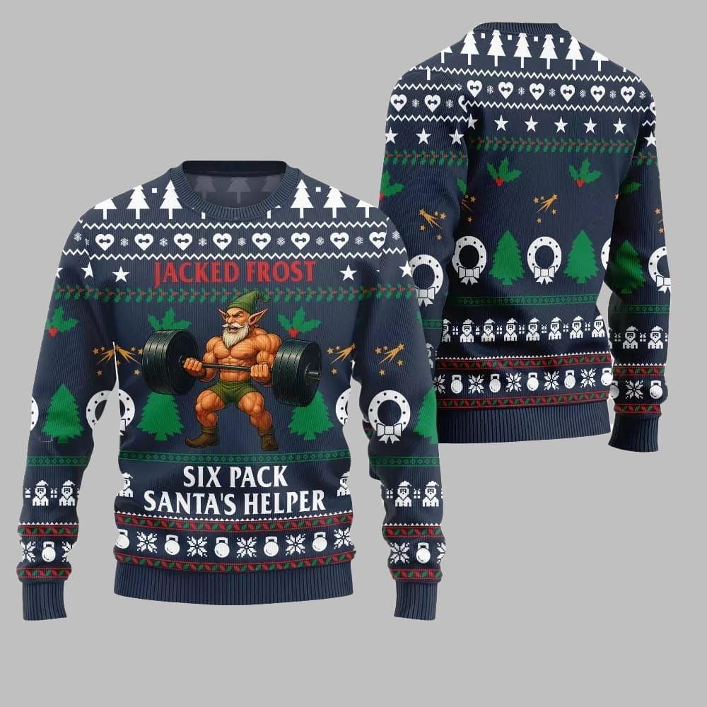 2026 Christmas Jacked Frost Six Pack Santas Helper Ugly Christmas Sweater - Moonbestprint